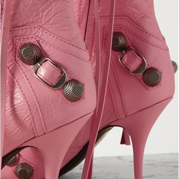 Women's Faux Leather Pink Stiletto Knee High Pointed Toe High Heel Zipper Boots - Picture 3 of 7